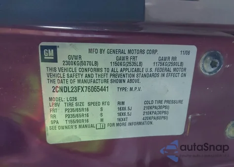 2007 Chevrolet Equinox Ls из США, поврежденный, VIN 2CNDL23FX76065441